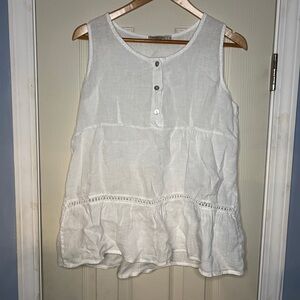Valentina Naldi Shirt M Tank Top White Linen Peasant Eyelet Italian Cottagecore